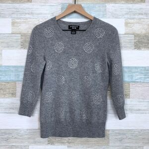 Peck & Peck Luxury Pure Cashmere Sweater Gray Sequin Circles 2 Ply Womens Small